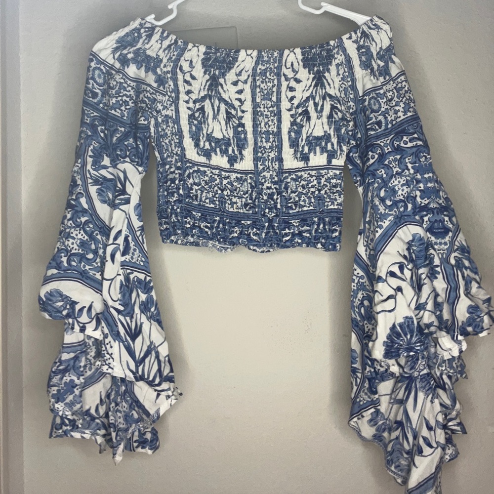 Three Days (LF) off the shoulder cropped top with flowy sleeves
